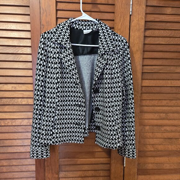 Chico's Woven Textured Black White Button Front Blazer Jacket Women's 0 - Small - Picture 2 of 7